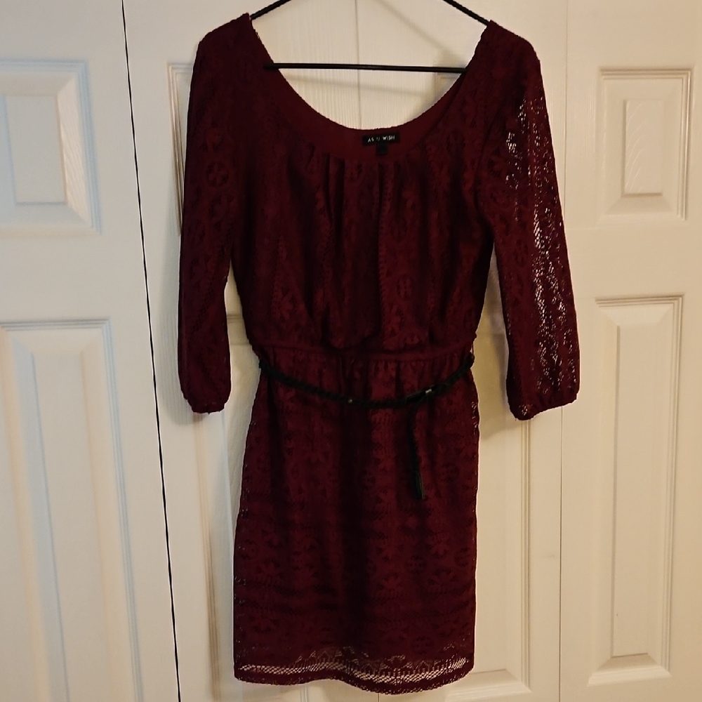 As U Wish Burgundy Dress with Bishop Sleeves